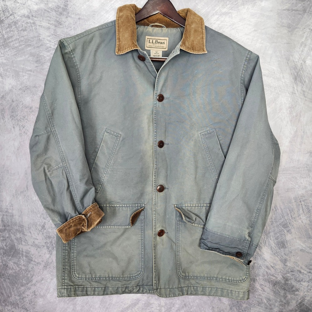 Vintage LL Bean Chore Coat Mens M Faded Blue Fleece Lined Corduroy Barn Jacket